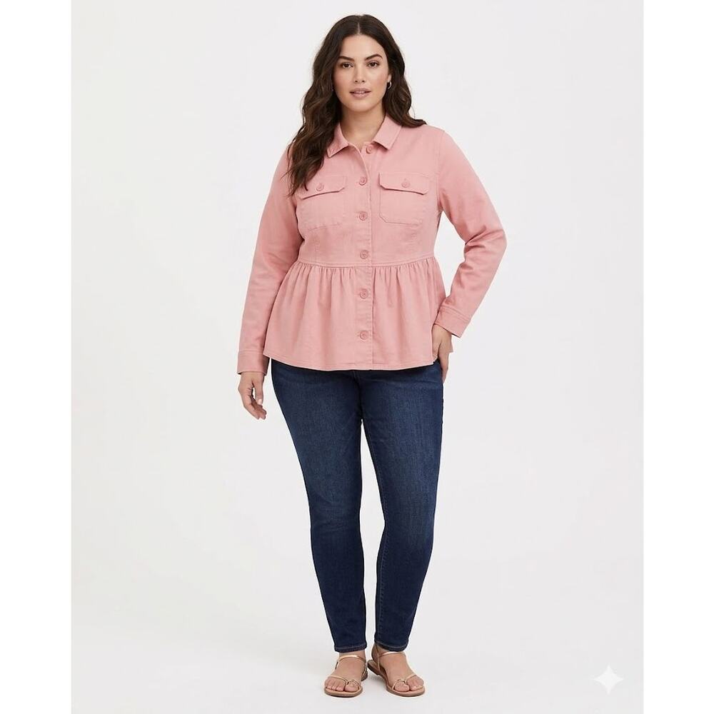 TORRID 3X New Pink Peplum Button Front Utility Shacket Jacket Pockets NWT - Picture 2 of 8